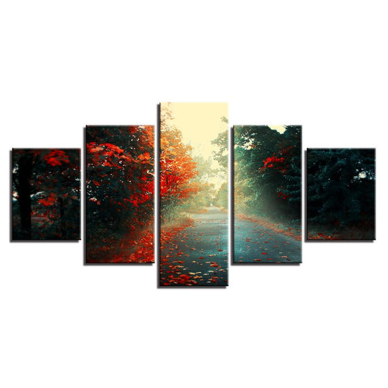 Maple Woods Street Natural Scenery Canvas Wall Art