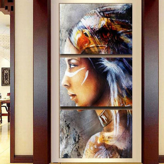 Native American Feathered Woman Canvas Wall Art