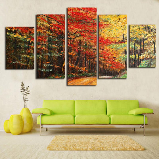 Red Maple Tree Autumn Scenery Canvas Wall Art