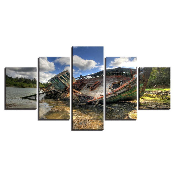 Old Sinking Ship Canvas Wall Art