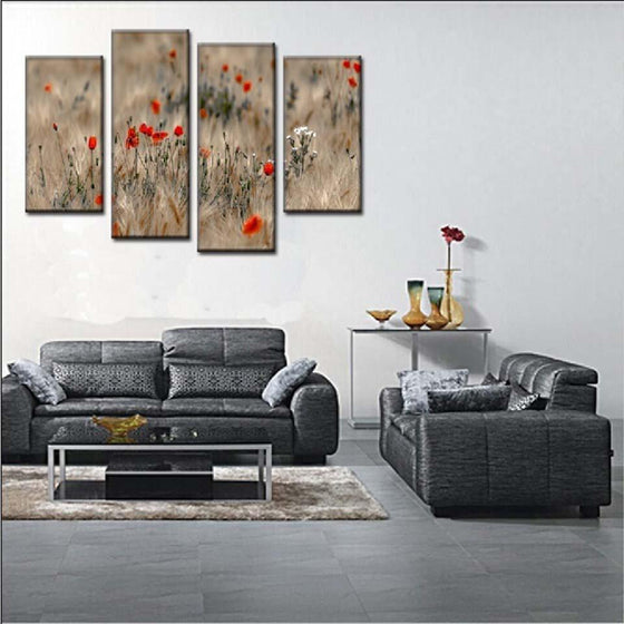 Flowers and Withered Grass Canvas Wall Art