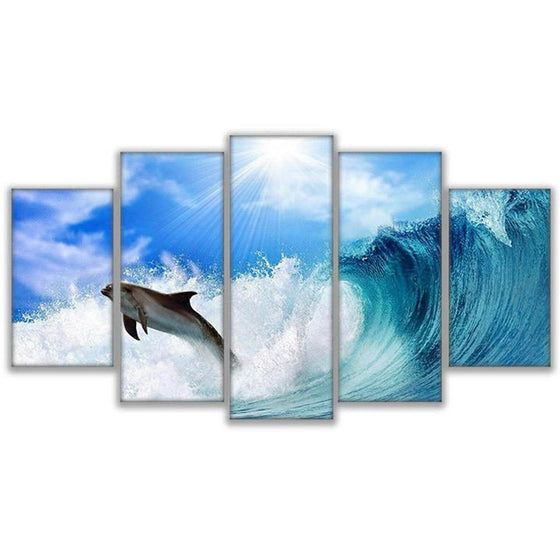 Sea Dolphins Waves Canvas Wall Art