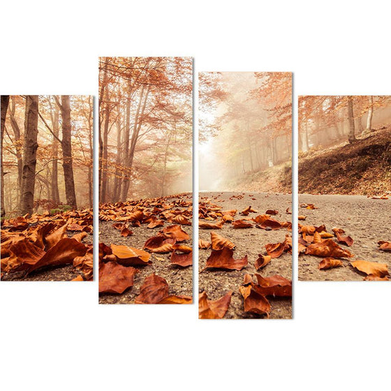 Autumn Leaves on the Road Canvas Wall Art