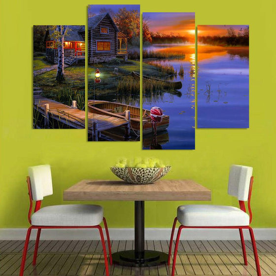 House by the River Lake Canvas Wall Art