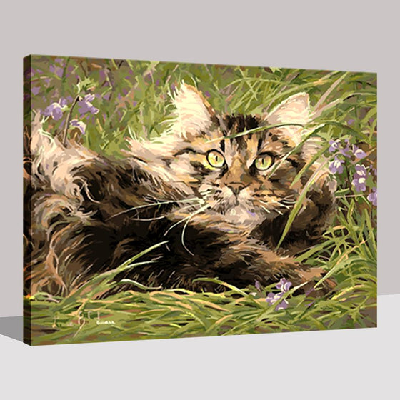 Cat Hiding in Grass - DIY Painting by Numbers Kit