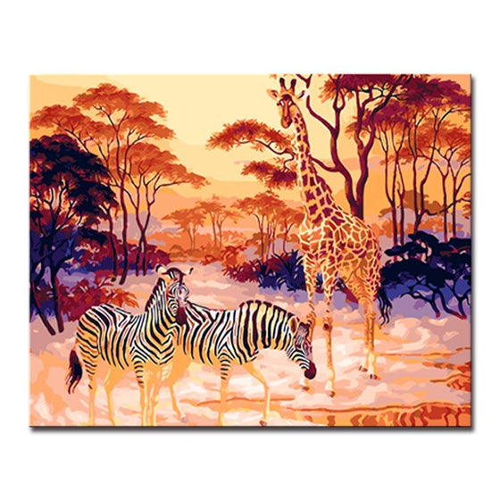 Tropical Rain Forest Giraffe Zebra - DIY Painting by Numbers Kit