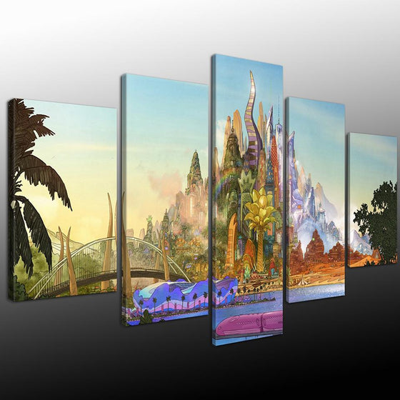 Rainbows Tree Mountain Castle Canvas Wall Art