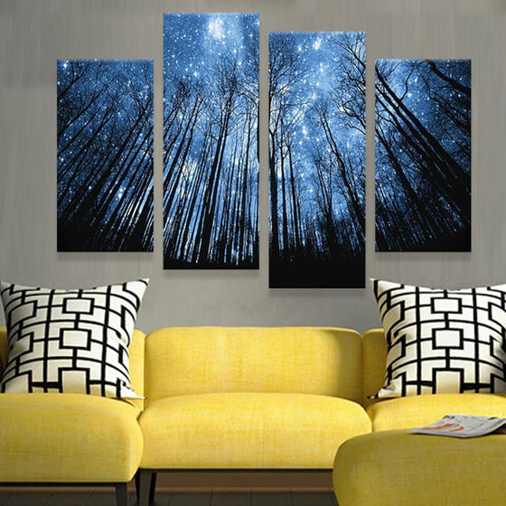 Trees and Starry Sky Canvas Wall Art