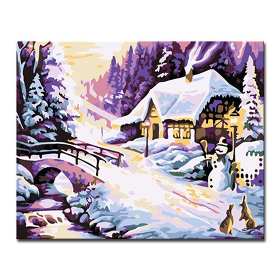 Romantic Winter Snow Scene - DIY Painting by Numbers Kit