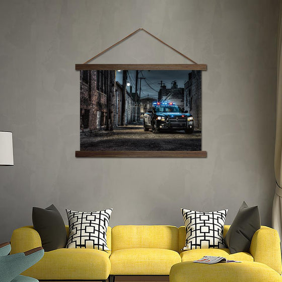 Police Car on an Empty Street - Canvas Scroll Wall Art Living Room