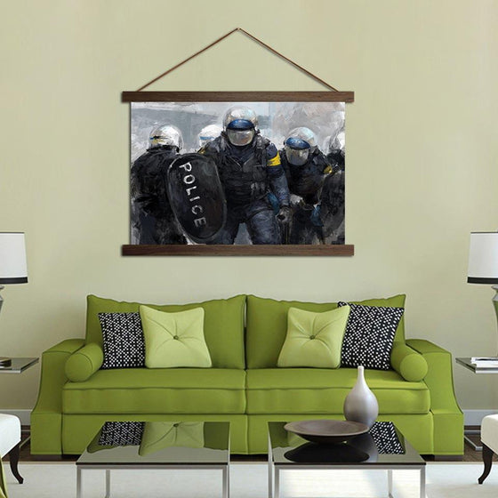 Police Officer Blocking - Canvas Scroll Wall Art