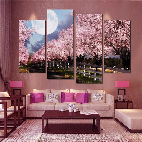 Pink Purple Trees and Full Moon Canvas Wall Art