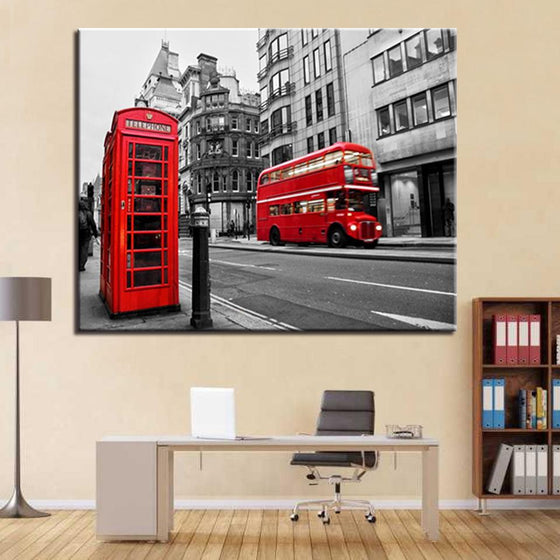 Red Bus And Telephone Buildings - DIY Painting by Numbers Kit