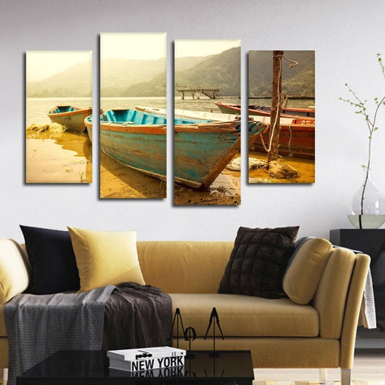 Small Wooden Boat on Lake Canvas Wall Art