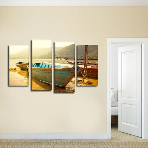 Small Wooden Boat on Lake Canvas Wall Art