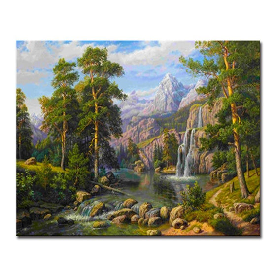 Waterfalls Forest Nature View -  DIY Painting by Numbers Kit
