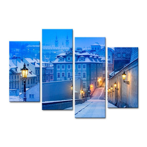 Small Town Street Lamp Canvas Wall Art