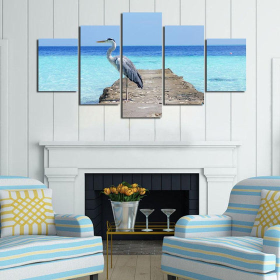 Bird And Blue Sea Canvas Wall Art