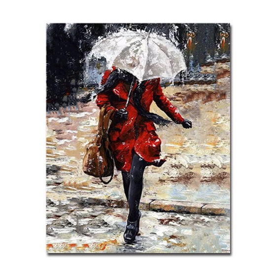 Woman In The Rain With Umbrella - DIY Painting by Numbers Kit