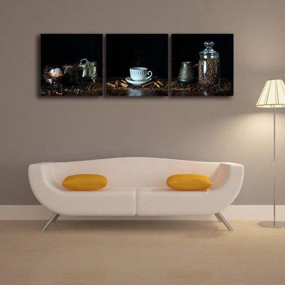 A Cup Of Hot Coffee 3 Panels Canvas Wall Art Decor