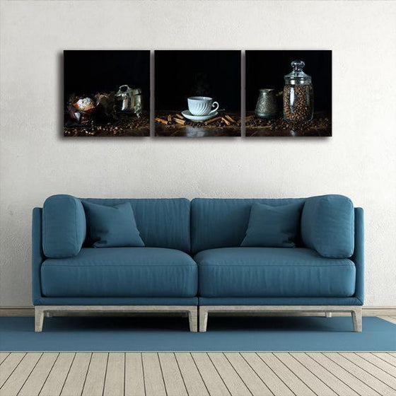 A Cup Of Hot Coffee 3 Panels Canvas Wall Art Print