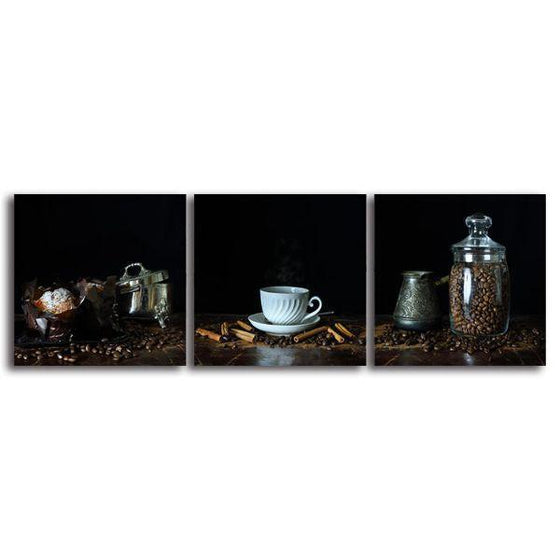 A Cup Of Hot Coffee 3 Panels Canvas Wall Art