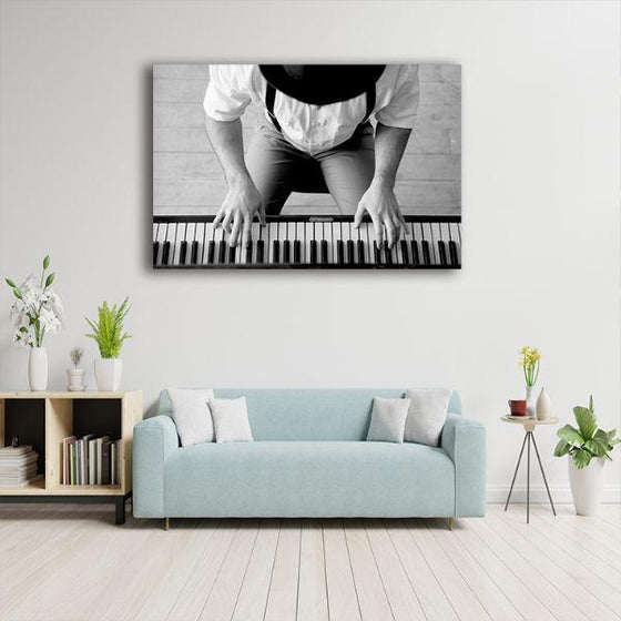 Black & White Piano Player 1 Panel Canvas Art