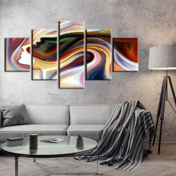 Abstract Human Profiles 5 Panels Canvas Wall Art Living Room