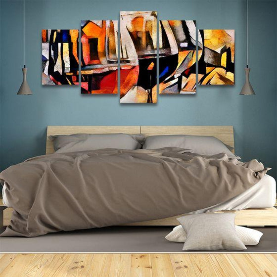 Contemporary Wine Glasses 5 Panels Canvas Wall Art Bedroom