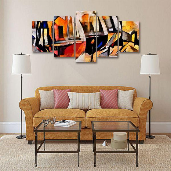Contemporary Wine Glasses 5 Panels Canvas Wall Art Living Room
