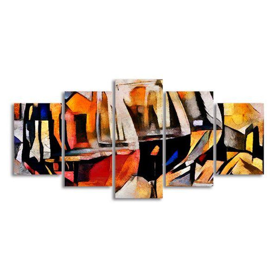 Contemporary Wine Glasses 5 Panels Canvas Wall Art