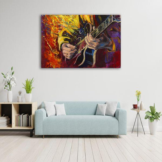 Colorful Acoustic Guitar 1 Panel Canvas Wall Art Prints