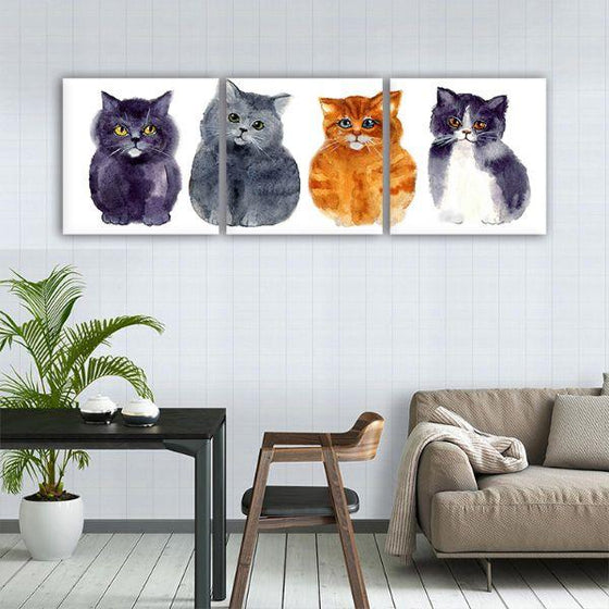 Funny Cats 3 Panels Canvas Wall Art Decor