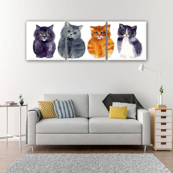 Funny Cats 3 Panels Canvas Wall Art Living Room