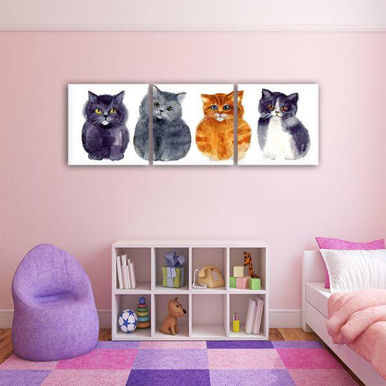 Funny Cats 3 Panels Canvas Wall Art Print
