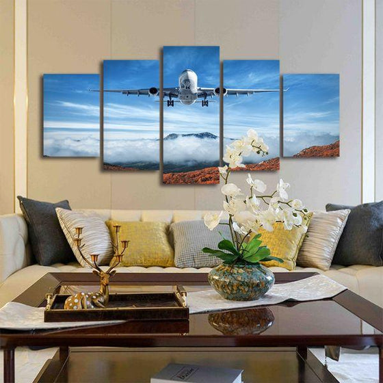 Airplane & Mountains 5 Panels Canvas Wall Art Living Room