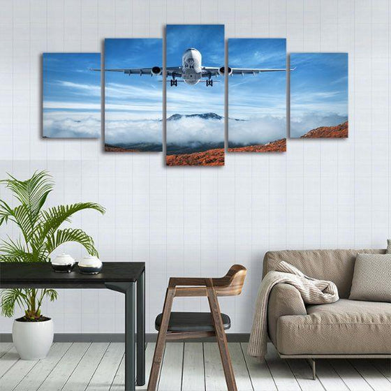 Airplane & Mountains 5 Panels Canvas Wall Art Prints