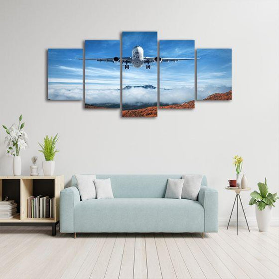 Airplane & Mountains 5 Panels Canvas Wall Art Set