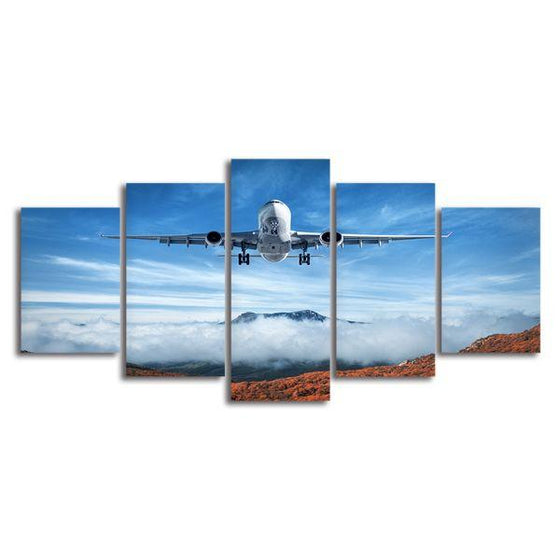 Airplane & Mountains 5 Panels Canvas Wall Art