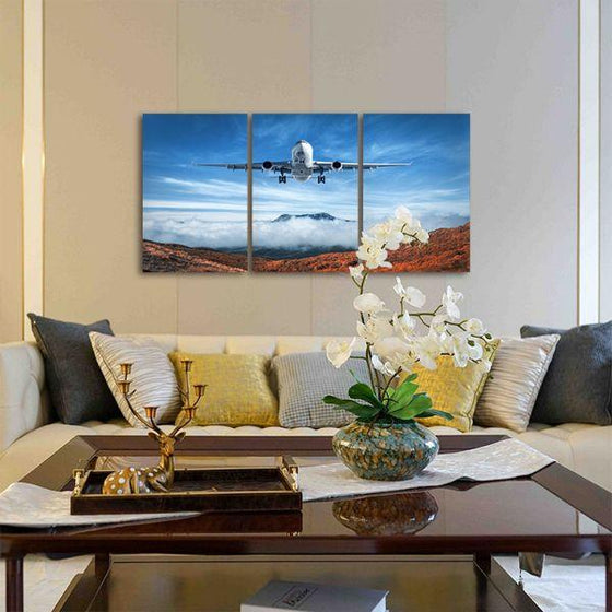 Airplane & Mountains 3 Panels Canvas Wall Art Living Room