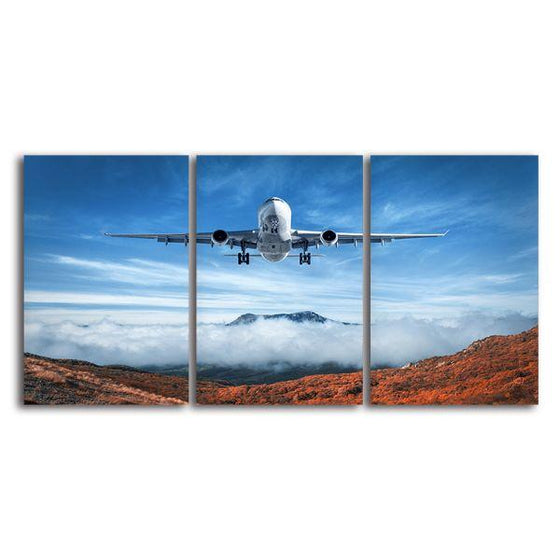 Airplane & Mountains 3 Panels Canvas Wall Art