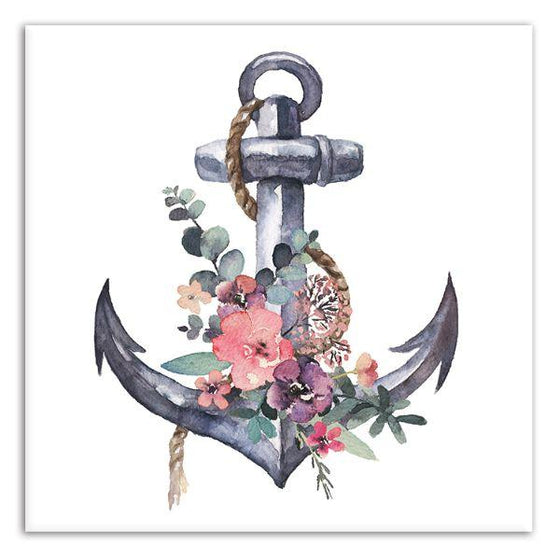 Anchor With Vibrant Flowers Canvas Wall Art