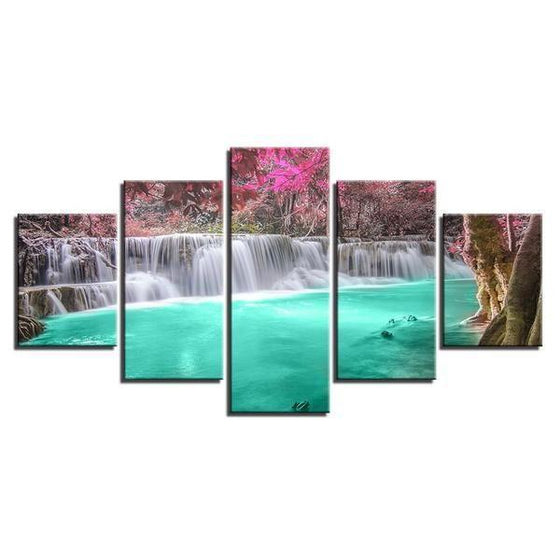 Pink Trees & Waterfall Canvas Wall Art