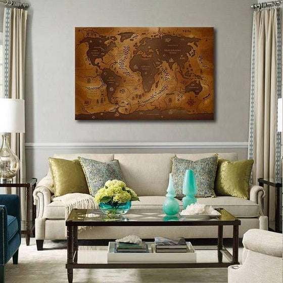 Antique World Map Canvas Wall Art Living Room