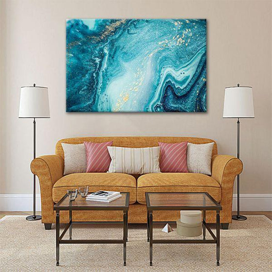 Aquatic Hues Abstract 1 Panel Canvas Wall Art Living Room