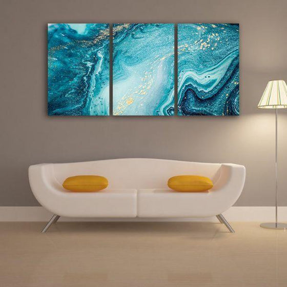 Aquatic Hues Abstract 3 Panels Canvas Wall Art Decor