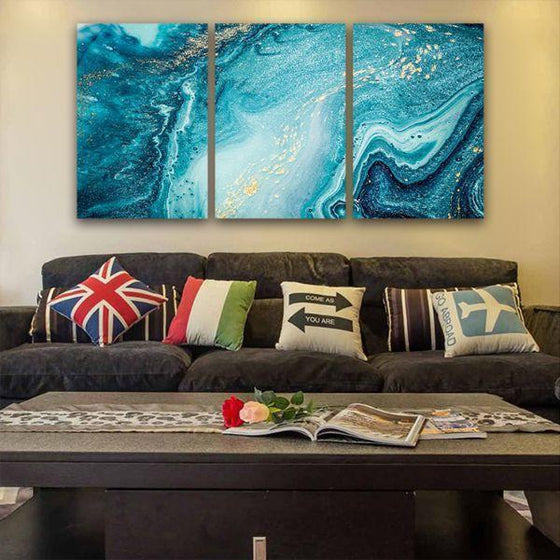 Aquatic Hues Abstract 3 Panels Canvas Wall Art Living Room