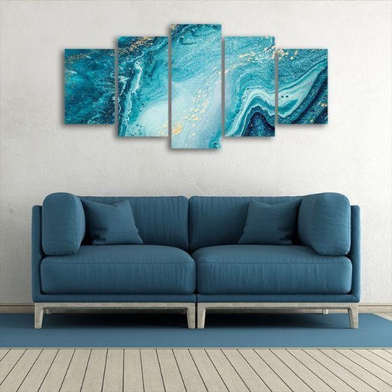 Aquatic Hues Abstract 5 Panel Canvas Wall Art Set