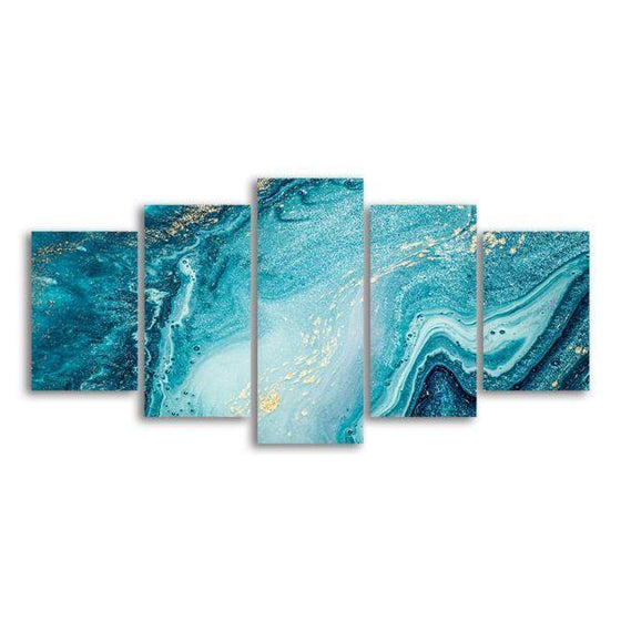 Aquatic Hues Abstract 5 Panel Canvas Wall Art