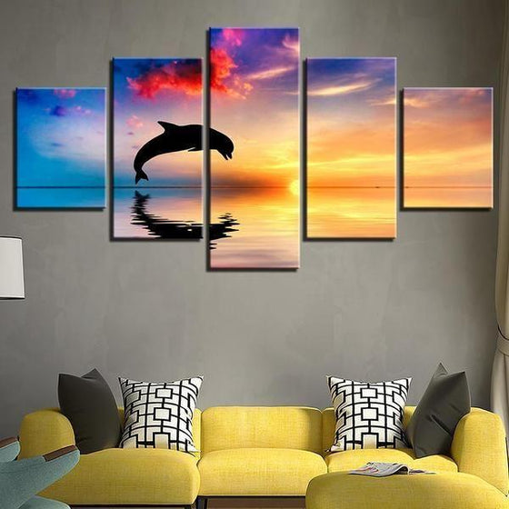 Dolphin Tricks Sunrise Canvas Wall Art Decor